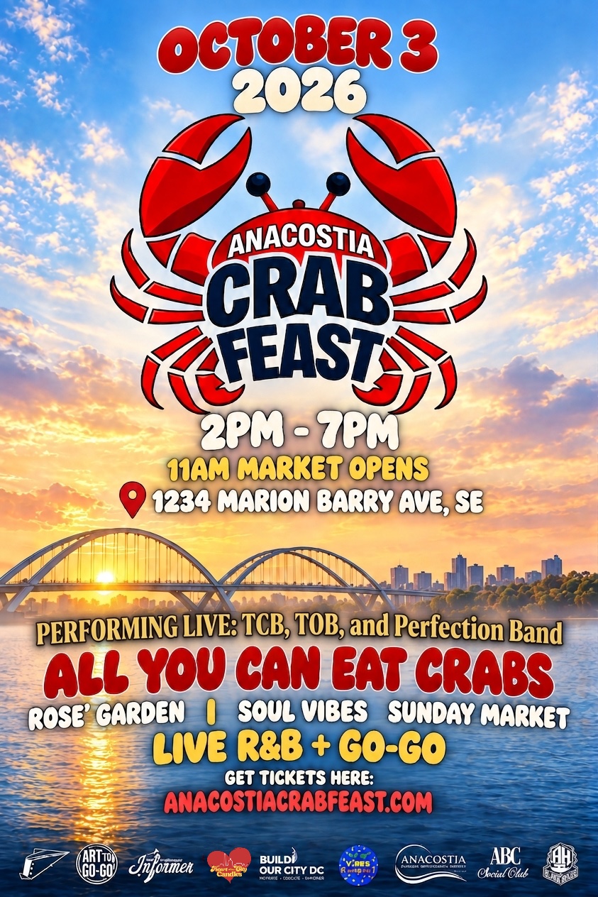 Anacostia Crab Feast flyer: October 3, 2026, 2PM to 7PM, 1234 Marion Barry Ave SE